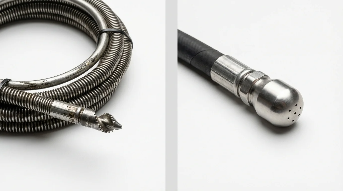 Drain snake cable and hydro jetting nozzle used for drain cleaning in Manti, UT